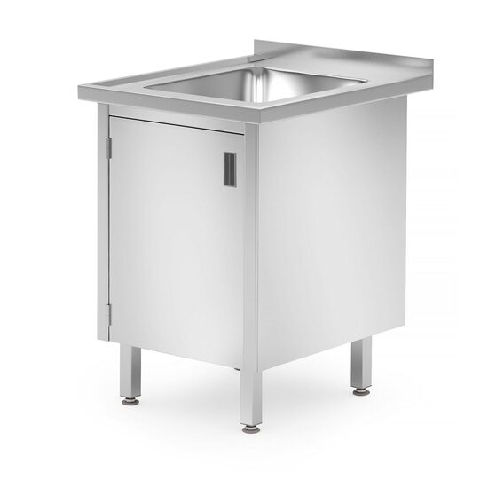 Masa cu chiuveta - sudata, cu dulap, cu usi cu balamale, HENDI, Linia Profi, 600x700x850 mm