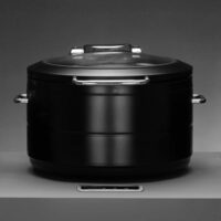 Incalzitor cu inductie rotund cu capac din sticla De Luxe Black, 9l Fine Dine 