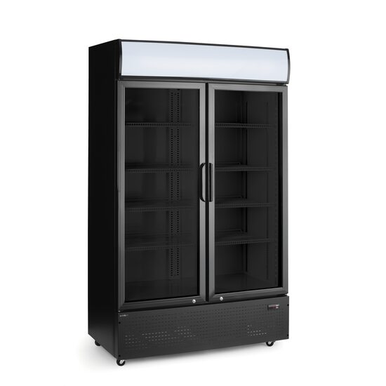 Vitrina de bar neagra cu panou iluminat din spate, cu ușă dublă, Arktic, 512L, Negru, 220-240V/510W, 1120x585x(H)1900mm