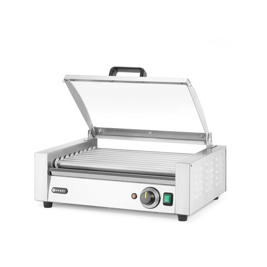 Grătar rulant pentru cârnați, 1 zonă cu capac economizor de energie, HENDI, 9 role, 230V/790W, 566x450x(H)259mm