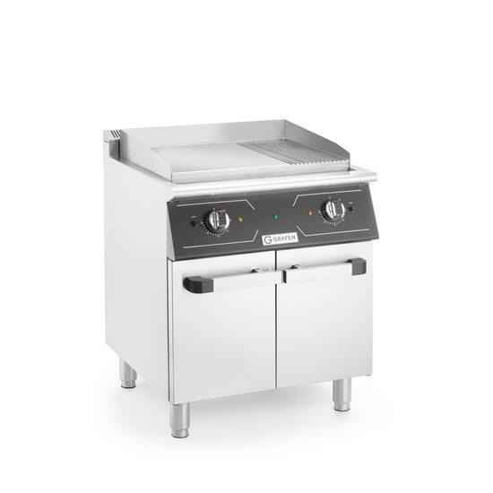 Grill electric mixt cu spatiu de depozitare, 1/3 striat, 2/3 neted, 9kw, 400V, 700x700x(H)850+90 mm