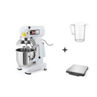 Pachet Mixer planetar spirala cu vas detasabil 3 viteze echipat cu roti pivotante vas, capac si spirala din inox 18/10 HENDI Smart, 20 litri 750 W si accesorii