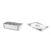 Pachet Tava Gastronorm GN 1/1, adancime 150 mm, 19.8 litri, gama Hendi Profi Line, otel inoxidabil plus capac Hendi Gastronorm fara fanta pentru lingura servire GN 1/1
