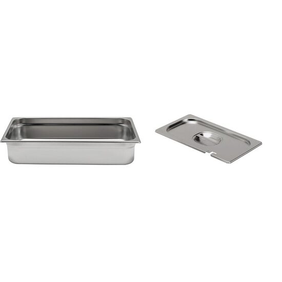 Pachet Tava Hendi Gastronorm GN 1/1 100 mm 13.2 lt - gama Profi Line, otel inoxidabil plus capac Hendi Gastronorm cu fanta pentru lingura servire GN 1/1 