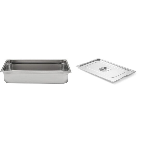 Pachet Tava Hendi Gastronorm GN 1/1 100 mm 13.2 lt - gama Profi Line, otel inoxidabil plus capac cu maner pentru tava gastronom GN 1/1, Profi Line, din inox