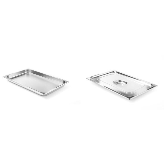 Pachet Tava Hendi Gastronorm GN 1/1 40 mm 5.3 lt - gama Profi Line, otel inoxidabil plus capac Hendi Gastronorm fara fanta pentru lingura servire GN 1/1