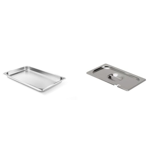 Pachet Tava Hendi Gastronorm GN 1/1 40 mm 5.3 lt - gama Profi Line, otel inoxidabil plus capac Hendi Gastronorm cu fanta pentru lingura servire GN 1/1 