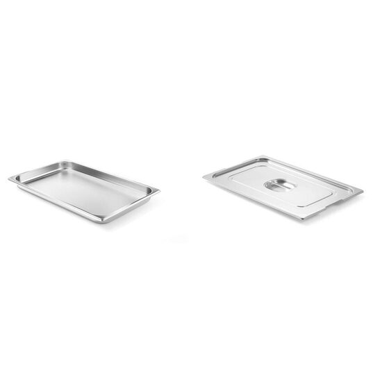 Pachet Tava Hendi Gastronorm GN 1/1 20 mm 2.6 lt - gama Profi Line, otel inoxidabil plus Capac cu maner pentru tava gastronom GN 1/1,Profi Line, din inox ,Hendi, 530X325 mm