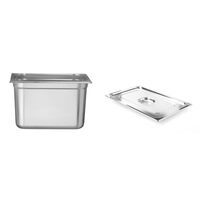 Pachet Tava Hendi Gastronorm GN 1/2 200 mm 12,5 lt - gama Profi Line, otel inoxidabil plus Capac Hendi Gastronorm fara fanta pentru lingura servire GN 1/2 - gama Profi Line, otel inoxidabil