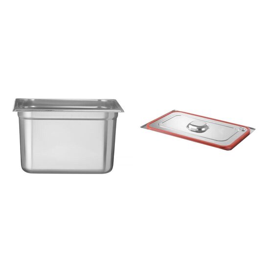 Pachet Tava Hendi Gastronorm GN 1/2 200 mm 12,5 lt - gama Profi Line, otel inoxidabil plus Capac Gastronorm cu banda siliconata GN 1/2 - gama Hendi Profi Line, otel inoxidabil