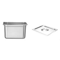 Pachet Tava Hendi Gastronorm GN 1/2 200 mm 12,5 lt - gama Profi Line, otel inoxidabil plus Capac cu maner pentru tava gastronom,Profi Line, GN1/2,Hendi,265x325mm