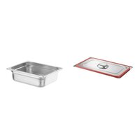 Pachet Tava Hendi Gastronorm GN 1/2 H (100 mm) 6.5 lt - gama Profi Line, otel inoxidabil plus Capac Gastronorm cu banda siliconata GN 1/2 - gama Hendi Profi Line, otel inoxidabil