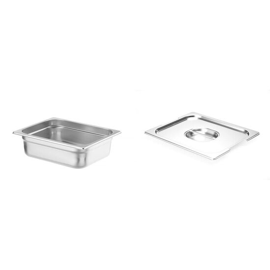 Pachet Tava Hendi Gastronorm GN 1/2 H (100 mm) 6.5 lt - gama Profi Line, otel inoxidabil plus Capac cu maner pentru tava gastronom,Profi Line, GN1/2,Hendi,265x325mm