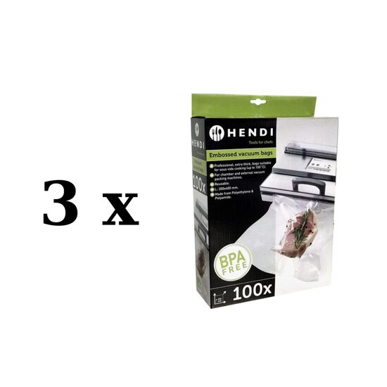 3 x Set 100 pungi vacuum gofrate 200x300 mm, Hendi, 2 straturi, 75 microni grosime, filtru UV