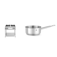 Pachet Masina de gatit cu 4 arzatoare pe stand deschis HENDI Smart, 2x3,5kW+2x6kW, 800x700x(H)900mm plus Cratita cu coada, 1,5 Lit, inox, 16 cm diametru x 7,5 cm inaltime, gama Hendi Kitchen Line