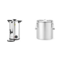 Pachet Boiler pentru bauturi calde cu pereti dubli Hendi, 1300 W, 10 L, Temp 30 - 100?C , Argintiu, sistem inchidere "Twist-lock", Inox, 310x330x(H)490 mm plus Container transport alimente,22L, inox, HENDI Smart, Ø330x(H)360mm