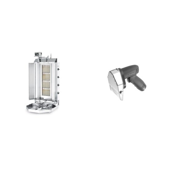 Pachet Kebab grill Hendi Profi Line - gaz, 12 kw plus Cutit electric kebab fara fir, 80W, capacitate lucru 60 kg/ora, Hendi Kitchen Line, 199x114x(H)184 mm
