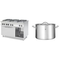 Pachet Masina de gatiti cu 6 arzatoare gaz si cuptor electric GN 1/1, HENDI Smart, 230V/3000W, 25500kW,1200x700x(H)900mm plus Oala medie cu capac, 14 Lit, 30 cm diametru x 20 cm inaltime, profesionala Buget Line Hendi