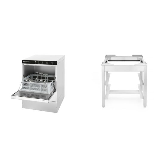 Pachet Masina profesionala de spalat pahare K40 Hendi 230 W 470x510(+325)x(H)710 mm plus Suport podea pentru masina de spalat vase, Inox Hendi 470x500x(H)500 mm