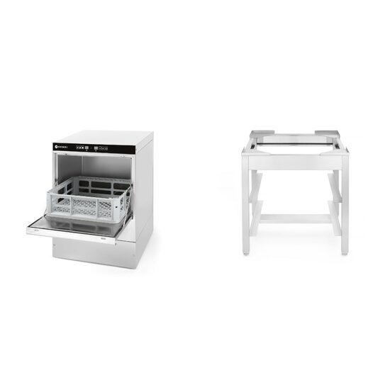 Pachet Masina de spalat pahare K40, HENDI, Masina profesionala de spalat pahare cu pompa de detergent K40 Hendi 230 W 470x510(+325)x(H)710 mm, 230V/2800W, 510x470x(H)710mm plus Suport podea pentru masina de spalat vase, Inox Hendi 470x500x(H)500 mm