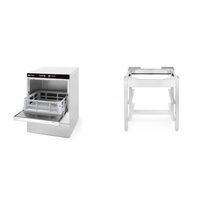 Pachet Masina profesionala de spalat pahare cu pompa de evacuare si detergent K40 Hendi 230 W 470x510(+325)x(H)710 mm plus Suport podea pentru masina de spalat vase, Inox Hendi 470x500x(H)500 mm