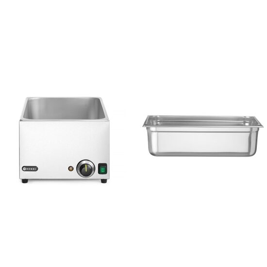 Pachet Vas Bain-marie Hendi Kitchen Line GN 1/1, 1200 W plus Tava Gastronorm GN 1/1, adancime 150 mm, 19.8 litri, gama Hendi Profi Line, otel inoxidabil