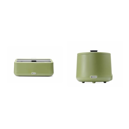 Pachet Chafing dish electric UNIQ, HENDI, GN 1/1, Verde, 220-240V/700W, 607x402x(H)250mm plus Supiera UNIQ, Hendi, 8L, Verde, 220-240V/500W, ø366x(H)325mm