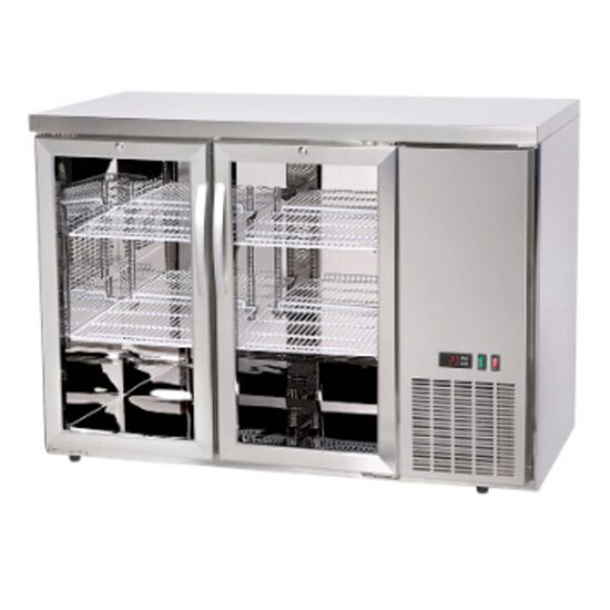 Masă frigorifică de bar cu uși din sticlă, Arktic, 4 rafturi, 283L, Argintiu, 230V/185W, 1217x631x(H)865mm