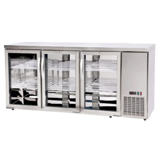 Masă frigorifică de bar cu uși din sticlă, Arktic, 6 rafturi, 493L, Argintiu, 230V/185W, 1826x631x(H)865mm