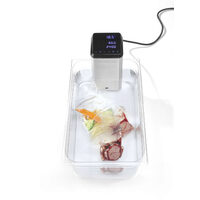 Aparat Sous-Vide Plus IPX7, capacitate pana la 80L, 2200 KW, optiune conectare Wi-Fi la aplicatie Android sau IOS cu 600 retete preincarcate, temperatura de la 5°C la 99°C, pas de 0.07°C, display digital cu ecran tactil de 4 inch, 130x145x(H)330 mm