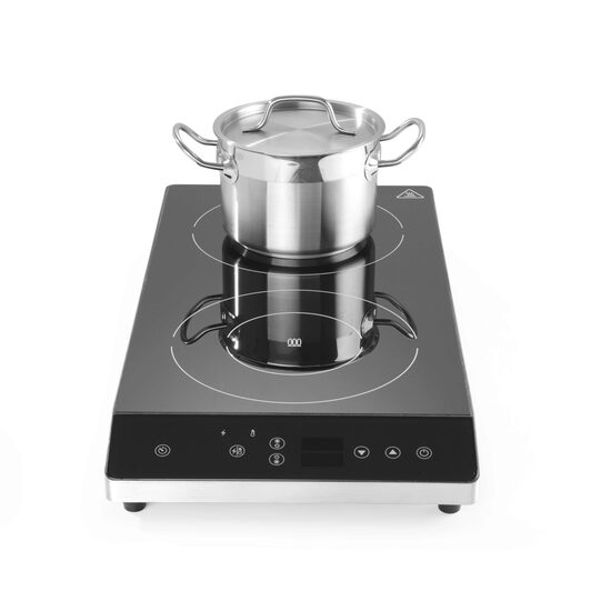 Plita dubla cu inductie profesionala, 3500 W, control digital, termostat 35-240°C, timer 0-180 min, corp inox, Hendi, 300x580x(h)64 mm