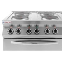 Aragaz electric Hendi Kitchen Line cu 6 plite si cuptor convectie 18.6W GN1/1, Inox, 1200x700x (H) 900 mm