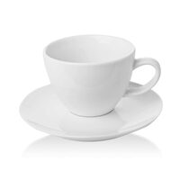 Ceasca eleganta cu farfurie Fine Dine, Bianco, Alb, portelan vitrificat, rezistenta la temeperaturi de pana la 180 C, 70 ml