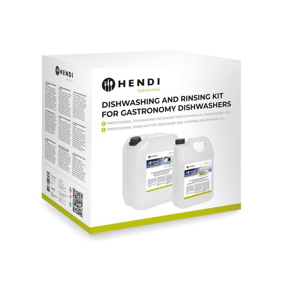 Set detergent pentru masina de spalat vase, Hendi, detergent spalare 10 litri, solutie clatire 5 litri